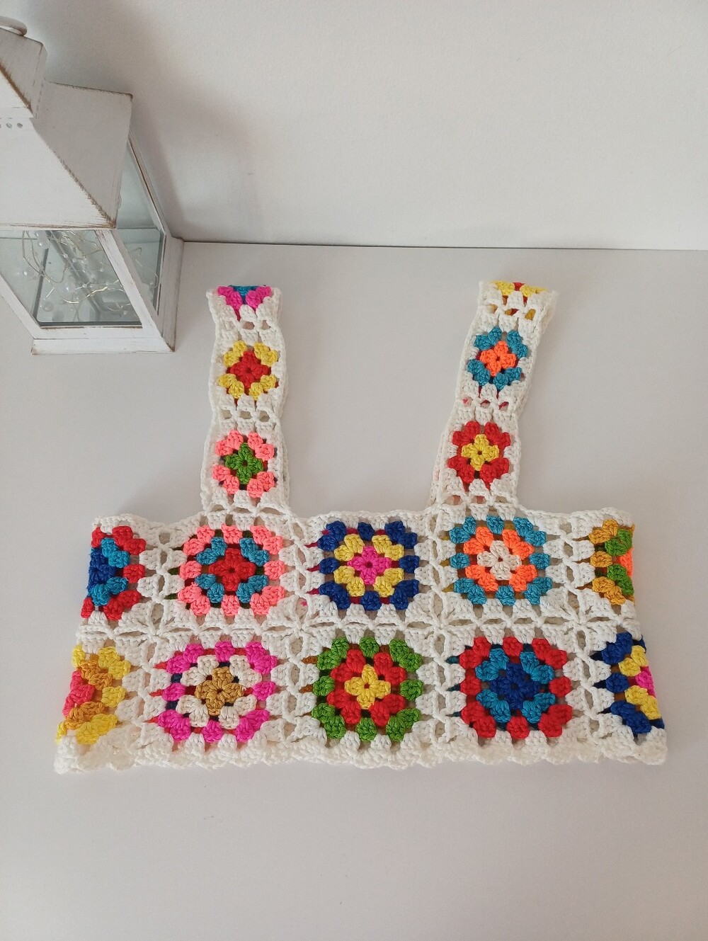 Handmade Granny Square Cropped Top Patchwork Crochet Boho Style Hippie Festival